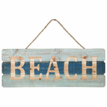 H2H Wood Rectangle Wall Art with Top Rope Hanger & Engraved Beach Writing, Polychromatic H23866072